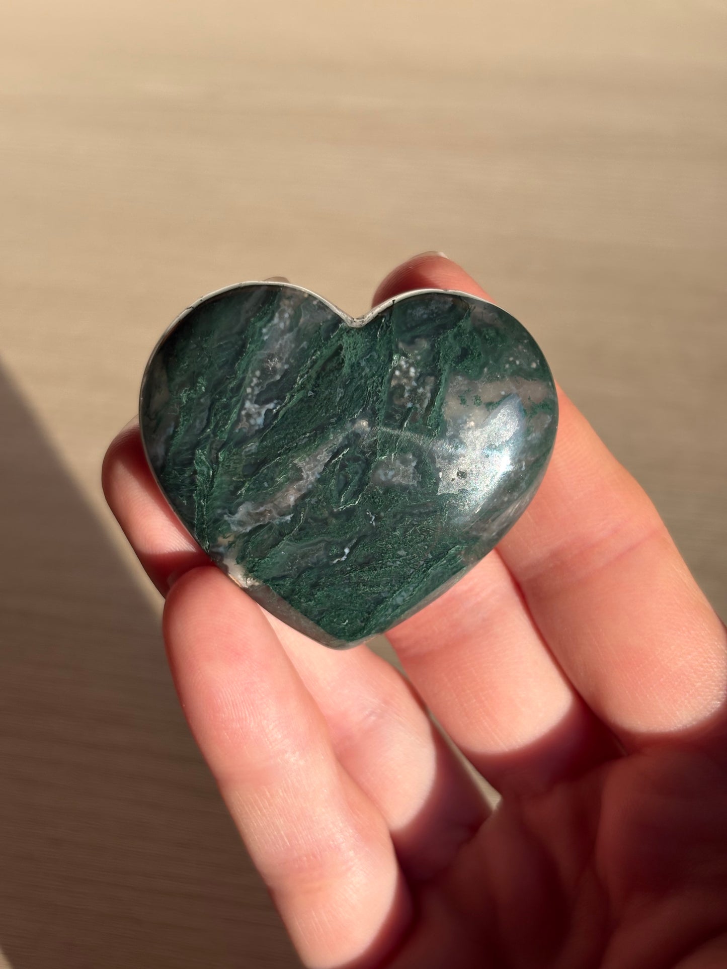 Moss Agate Heart with Druzy