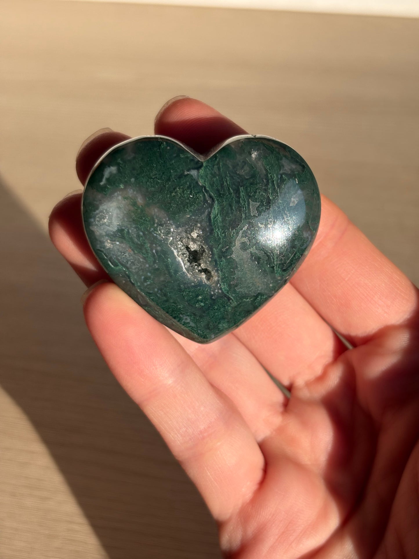 Moss Agate Heart with Druzy